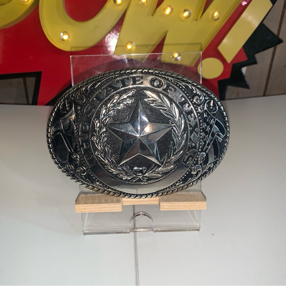 "The State of Texas" Sliver Plated Belt Buckle; 6in Wide- Great Condition